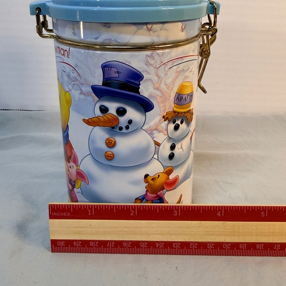 Disney Winnie the Pooh Snowman Winter Metal Canister Houston Harvest 1836FY05 - Picture 8 of 8